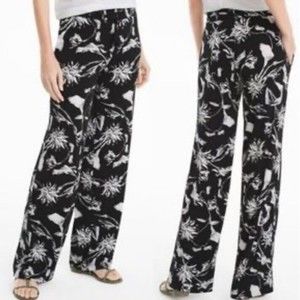 WHBM Pants Small The Wide Leg Women's Black White Floral Elastic Tie Comfort